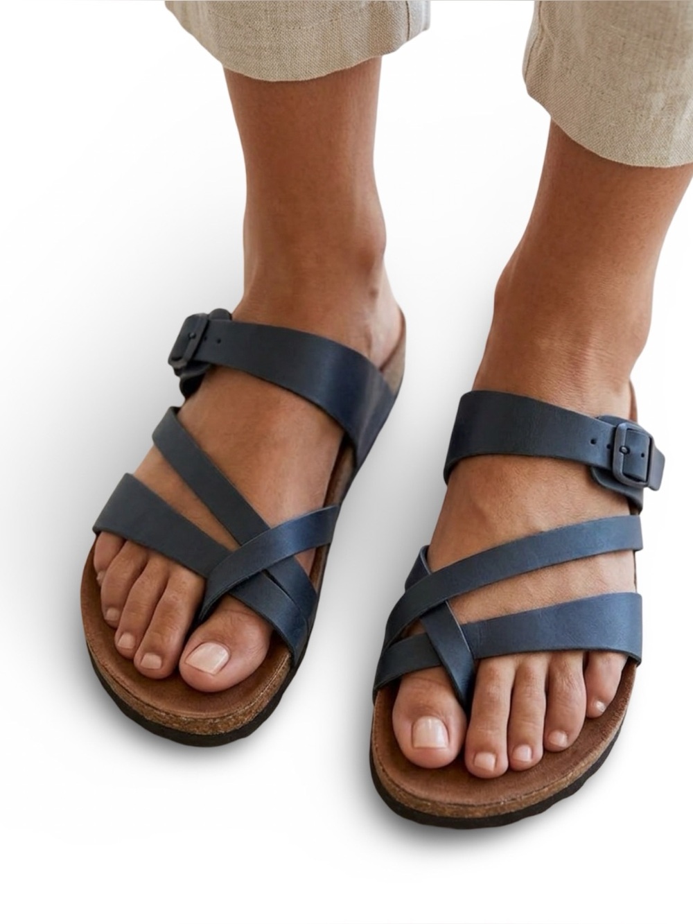 Björndal Eden Black Leather Strappy Cork Footbed Sandals Size 9M
